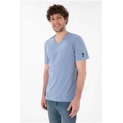 Erkek Regular Fit  V Yaka Mavi Basic Tişört