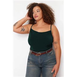 Yeşil Degaje Yaka Askılı Örme Bluz TBBSS24AF00006