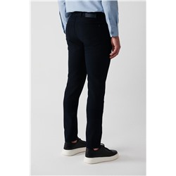 Lacivert Armürlü Esnek 5 Cepli Slim Fit Dar Kesim Kanvas Pantolon