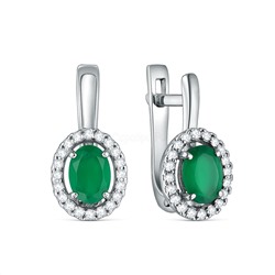 Серьги из серебра с зелёным агатом и фианитами родированные 20156р459