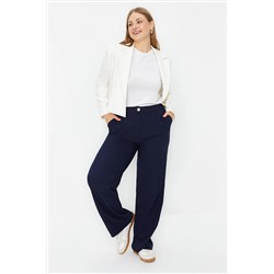 Trendyol Curve Lacivert Wide Leg/Geniş Paça Büyük Beden Kumaş Pantolon TBBAW24AR00033