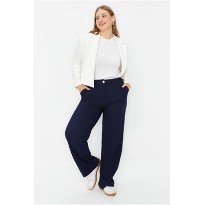 Trendyol Curve Lacivert Wide Leg/Geniş Paça Büyük Beden Kumaş Pantolon TBBAW24AR00033