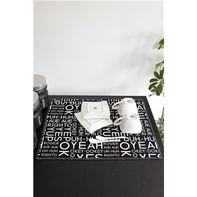 HAMUR Baskılı Bulaşık Kurutma Matı 46x36 Cm Kurulama Bezi Örtüsü Mf-064 Siyah E50MF0650064HM