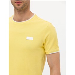 Açık Sarı Slim Fit Bisiklet Yaka Tişört