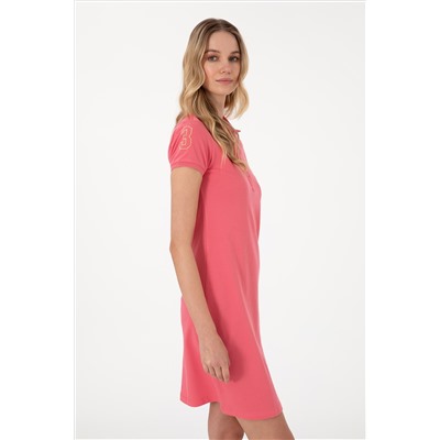 Kadın Koyu Pembe Polo Yaka Mini Boy Örme Elbise
