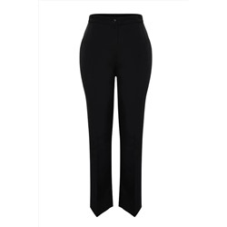 Siyah Straight/Düz Kesim Yüksek Bel Nervür Dikişli Dokuma Pantolon TBBSS22PL0301