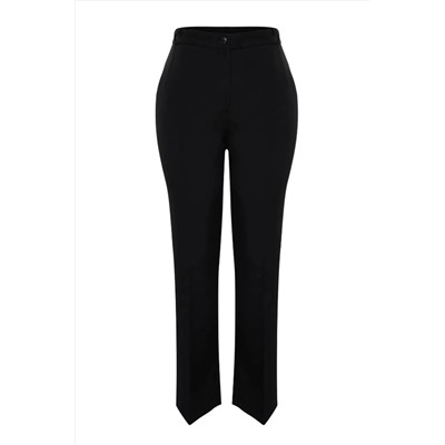 Siyah Straight/Düz Kesim Yüksek Bel Nervür Dikişli Dokuma Pantolon TBBSS22PL0301