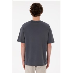 Erkek Oversize Fit Bisiklet Yaka Antrasit Tişört