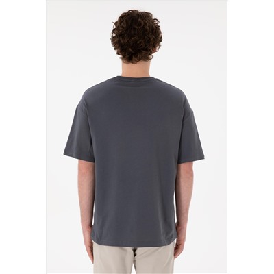 Erkek Oversize Fit Bisiklet Yaka Antrasit Tişört