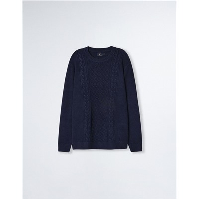 Braided Knitted Jumper, Men, Dark Blue