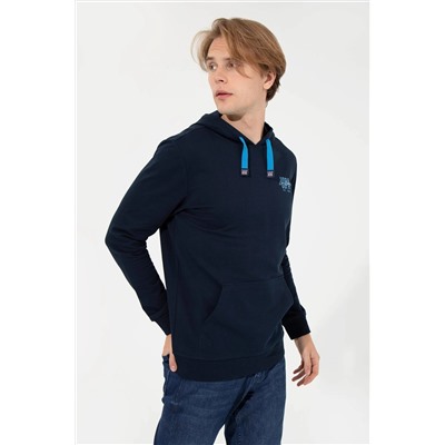 Erkek Lacivert Kapüşonlu Basic Sweatshirt