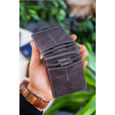 Garbalia, Jasper Hakiki Deri Unisex Gri Kartlık Cüzdan
