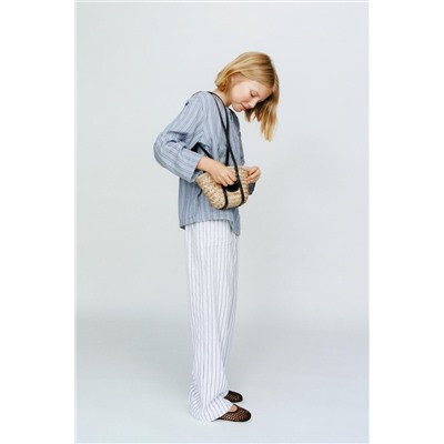 STRIPED LINEN BLEND TROUSERS