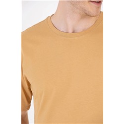 Erkek Camel Oversize Bisiklet Yaka Tişört
