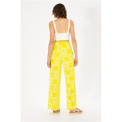 Kadın Neon Sarı Örme Pantolon