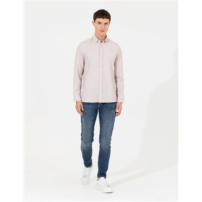 Kahverengi Slim Fit Uzun Kollu Gömlek