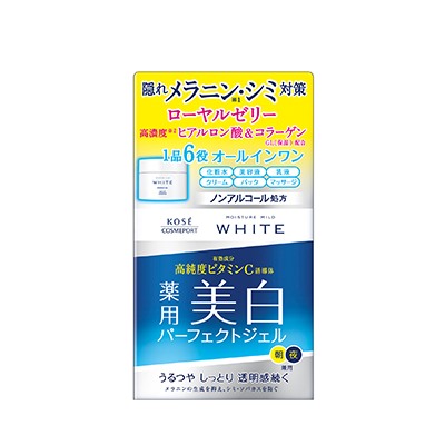 KOSE Moisture Mild White 6-в-1 Отбеливающий крем-гель для лица против пигментных пятен и веснушек с маточным молочком, гиалуроновой кислотой, коллагеном, с витамином С банка 100 гр