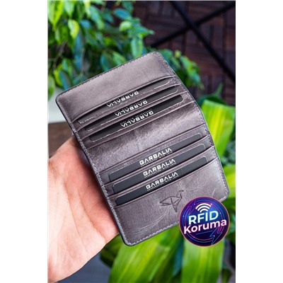 Garbalia, Canvas Vintage Deri Rfid Engelleyici Gri Kartlık Cüzdan
