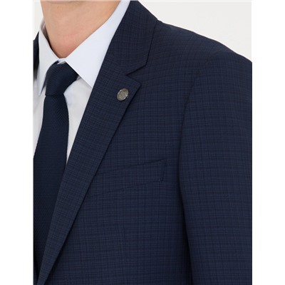 Kareli Lacivert Slim Fit Takım Elbise