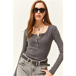 Olalook Kadın Antrasit Patlı Kaşkorse Bluz