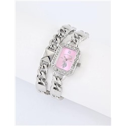 LADIES SILVER AND PINK BRACELET WATCH