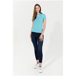Kadın Turkuaz Basic Polo Yaka Tişört