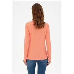 Kadın Somon Basic Polo Yaka Sweatshirt