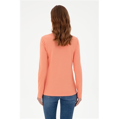 Kadın Somon Basic Polo Yaka Sweatshirt