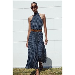 POLKA DOT HALTER MIDI DRESS WITH BELT