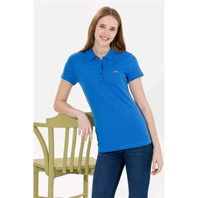 Kadın Saks Basic Polo Yaka Tişört