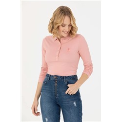 Kadın Pudra Basic Polo Yaka Sweatshirt