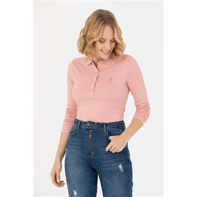 Kadın Pudra Basic Polo Yaka Sweatshirt