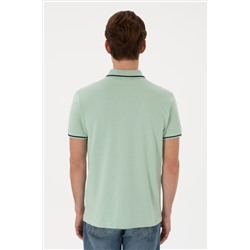 Erkek Slim Fit Polo Yaka Su Yeşili Basic Tişört