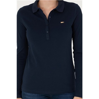 Kadın Lacivert Basic Polo Yaka Sweatshirt