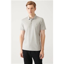 Avva Erkek Gri %100 Pamuk Standart Fit Normal Kesim 3 Düğmeli Kıvrılmaz Polo Yaka T-shirt E001035