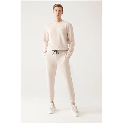 Avva Bej Beli Bağcıklı Paçası Lastikli Jakarlı Pamuklu Nefes Alan Regular Fit Jogger Eşofman Altı A31Y3450