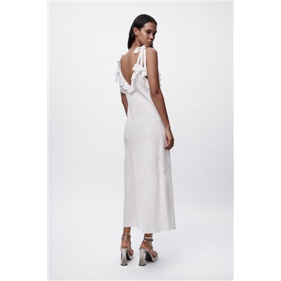 LINEN BLEND DRESS WITH RUFFLES