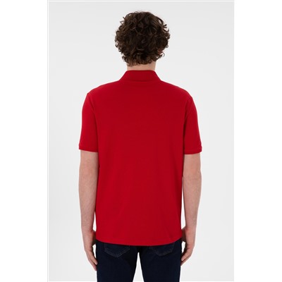 Erkek Regular Fit Polo Yaka Kırmızı Basic Tişört