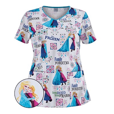 Cherokee Tooniforms Frozen Print Scrub Top