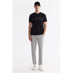 Siyah Bisiklet Yaka İnterlok Elastan T-Shirt
