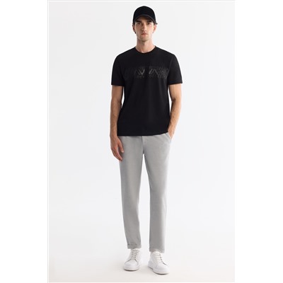 Siyah Bisiklet Yaka İnterlok Elastan T-Shirt