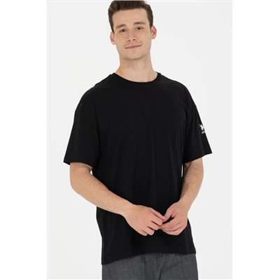 Erkek Siyah Oversize Bisiklet Yaka Tişört