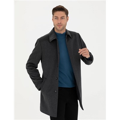 Antrasit Slim Fit Kaşe Kaban