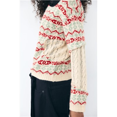 CABLE-KNIT JACQUARD SWEATER