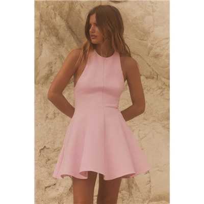 SHORT HALTER GODET DRESS
