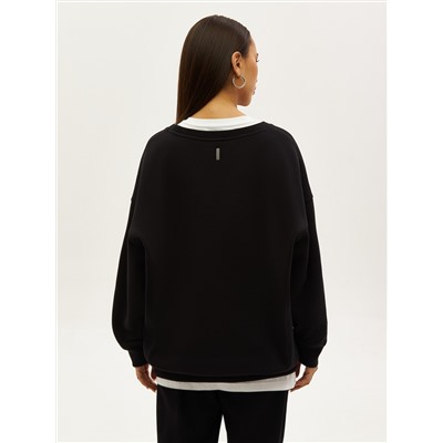 Oversize свитшот POLYMITAM из 100% хлопка с флуоресцентной вышивкой