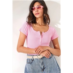 Olalook, Kadın Şeker Pembe Çıtçıtlı Kaşkorse Bluz BLZ-19000171