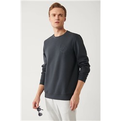 Avva Erkek Antrasit İnterlok Kumaş Bisiklet Yaka Göğüsü Nakışlı Sweatshirt A32Y1396