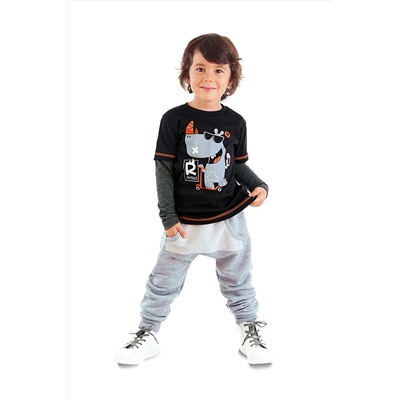Denokids Rhino Erkek Çocuk Siyah T-shirt Eşofman Altı Takım CFF-23K1-027