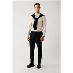 Avva Erkek Siyah Yandan Cepli Yan Beli Lastikli Esnek Gofreli Duble Paça Slim Fit Dar Kesim Chino Pantolo A32Y3076